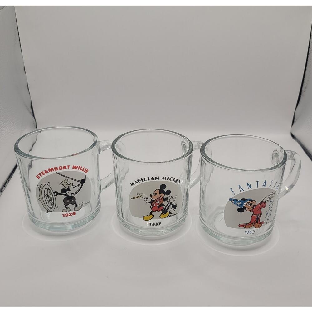VNTG Disney Steamboat Willie, Fantasia, Magician Mickey Mouse Coffee Mug Set 3